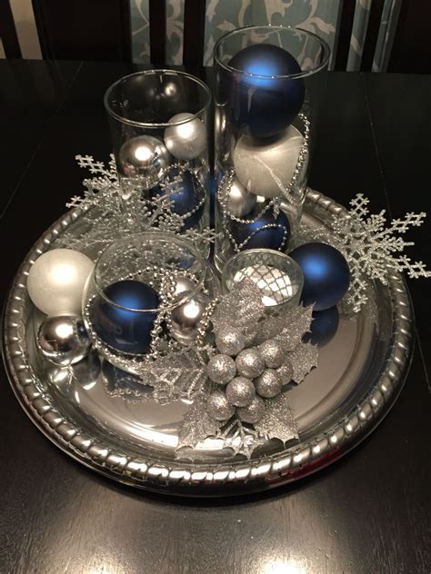 christmas decorations centerpiece blue silver  white christmas