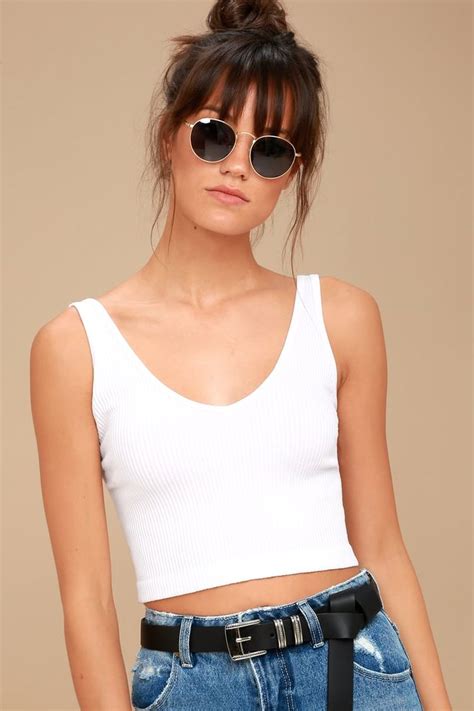 Solid Rib White Cropped Tank Top In White Crop Top Tank Cropped