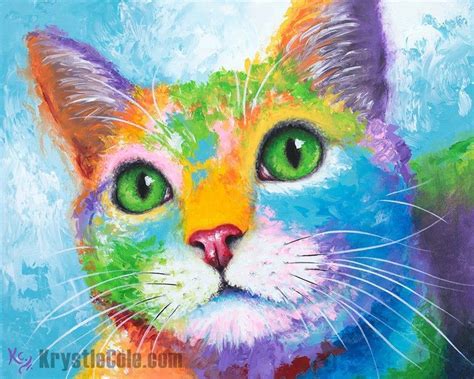 Rainbow Cat Print Beautiful Cat Painting Psychedelic Cat Etsy Cat