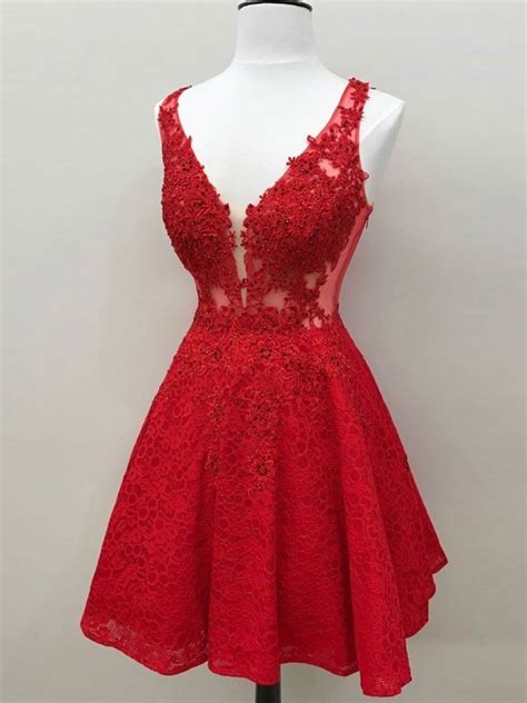 Red See Through Lace Custom Cheap Homecoming Dresses 2018 Cm426 In