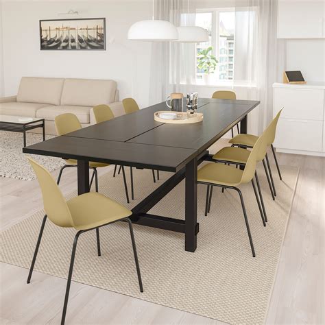 Choose your favorite underframe and seat shell, or create a playful mix around the table. NORDVIKEN/LEIFARNE table and 6 chairs, black/light olive ...