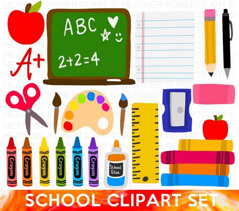 School Clipart Set School Supplies Clipart Set Png Files Etsy