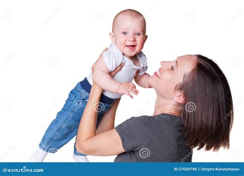 Mother With Smiley Six Month Old Baby Stock Photo Image Of Positive