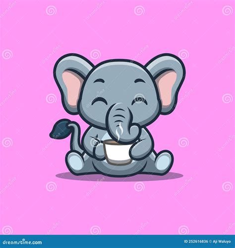 Elephant Sitting Drink Coffee Cute Creative Kawaii Stock Illustration