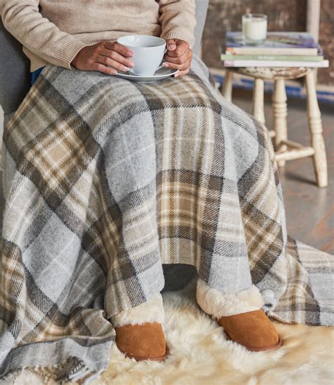 Grey Combo Pure Wool Tartan Knee Blanket Woolovers Us