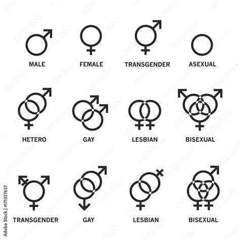 Set Of Sexual Gender Orientation Icons Human Heterosexual And