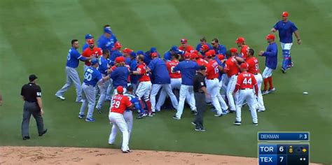 Rangers Player Punches Jose Bautista In The Face During Huge Bench