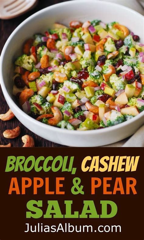 Using a whisk whip the mayo, sugar, and vinegar together until smooth and creamy. Broccoli, Cashew, Apple and Pear Salad in 2020 | Pear ...
