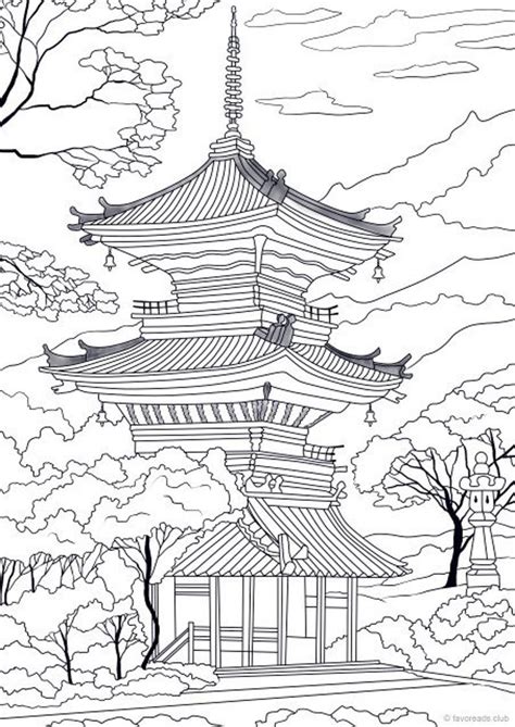 Download Japanese Temple - Printable Adult Coloring Page from Favoreads (Coloring book pages for adults ...
