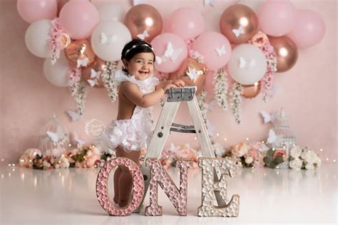 Rose Gold Pink And White Butterflies Cake Smash Session By Jessica Rizzotto Photography Cake