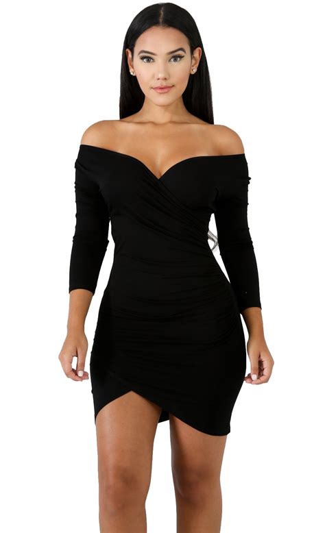 Black V Neck Long Sleeves Mini Bodycon Dress