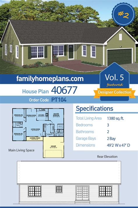 Ranch Traditional House Plan 40677 With 3 Beds 2 Baths 2 Car Garage
