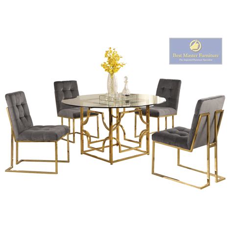 E53 Modern Dining Set Best Master Furniture Color Grey Frame Finish Gold Plated Counter Dining