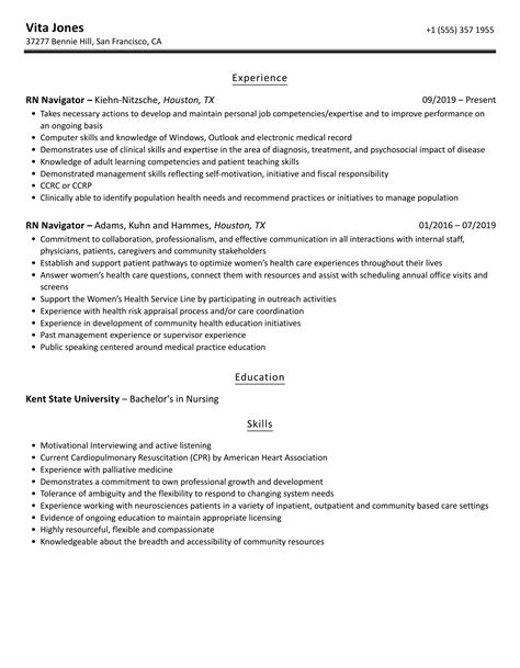 RN Navigator Resume Samples | Velvet Jobs