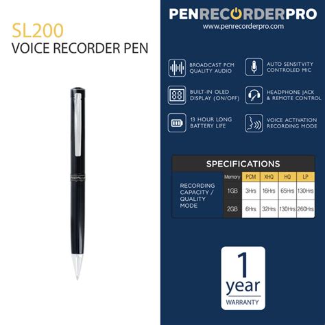 Professional Slim Voice Recording Pen Sl200 Recordergear
