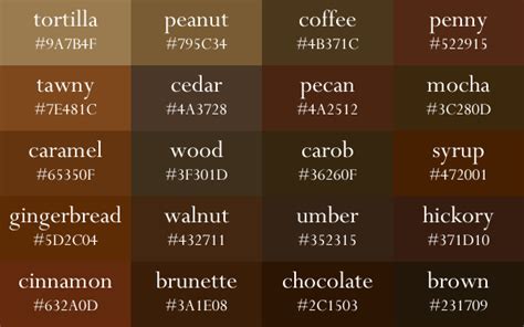 Color Names Now In Gradient Order Color Names Chart Brown Color