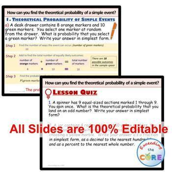 THEORETICAL PROBABILITY Of SIMPLE EVENTS PowerPoint Lesson Practice