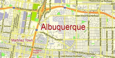 Albuquerque Pdf Map Vector Nm Us City Plan Editable Street Map Layers