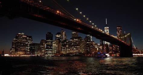 New York City Nyc Cityscape Skyline Night Bridge East River View