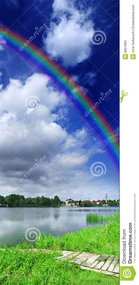 Vertical Panorama With Rainbow Stock Image Image Of River Sunny 8851683