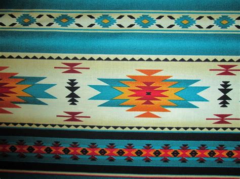 Teal Gold Navajo Native American Border Cotton Fabric Etsy Native