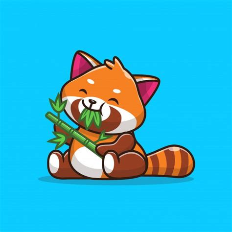 Premium Vector Cute Red Panda Eating Bamboo Leaves Icon Illustration