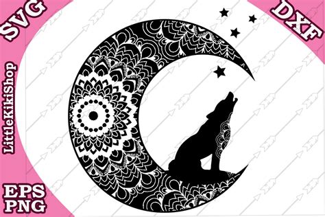 Zentagle Wolf And Moon Svg Mandala Wolf Svg Indian Boho Sv 235880