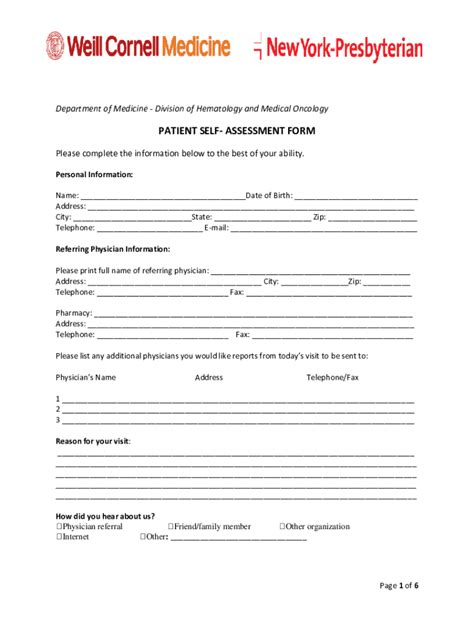 Fillable Online Patient Self Assessment Form Fax Email Print Pdffiller