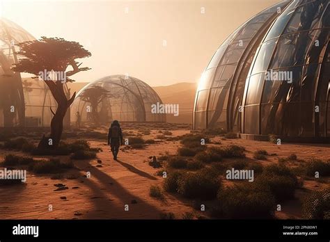 Mars Outpost Colony Glass Domes With Plants Colonization Science