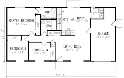 Ranch Style House Plan 3 Beds 2 Baths 1046 Sqft Plan 1 152