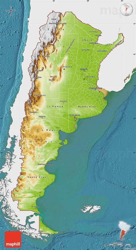Physical Map Of Argentina Single Color Outside Satellite Sea