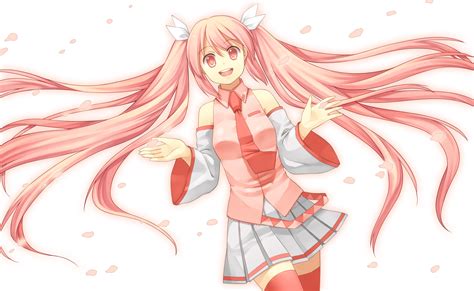 Hatsune Miku Long Hair Petals Pink Hair Sakura Miku Thighhighs Vocaloid