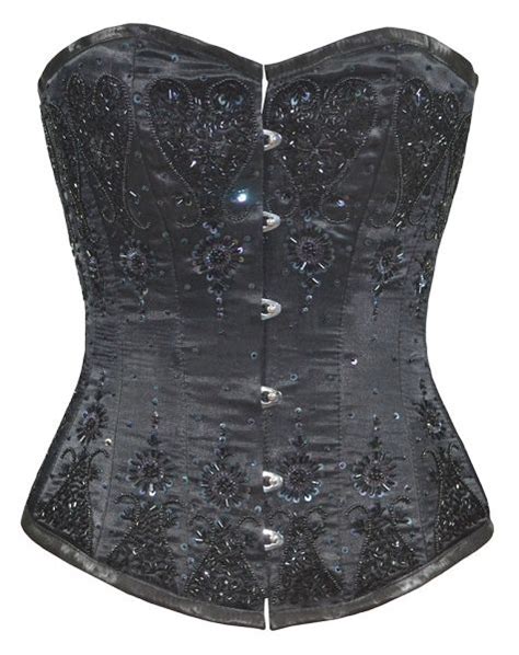 Black Satin Paisley Sequin Beaded Overbust Corset Corsets And Bustiers Fashion Corset Fashion