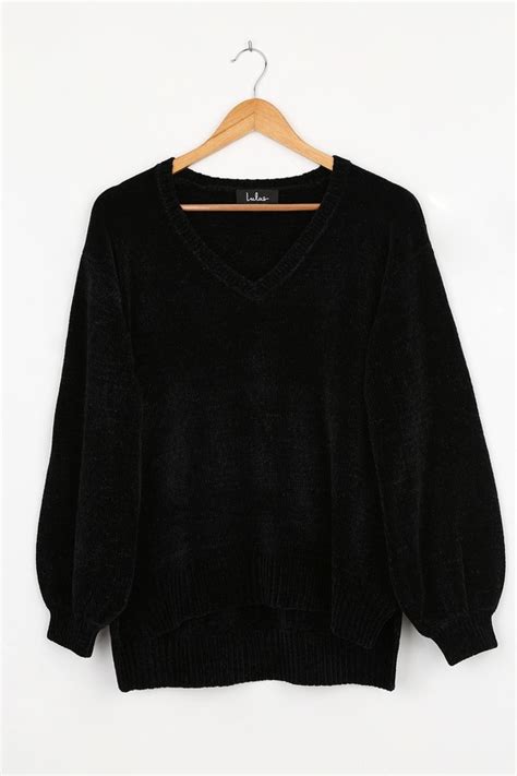 Black Knit Sweater Soft Chenille Sweater Lounge Sweater Lulus