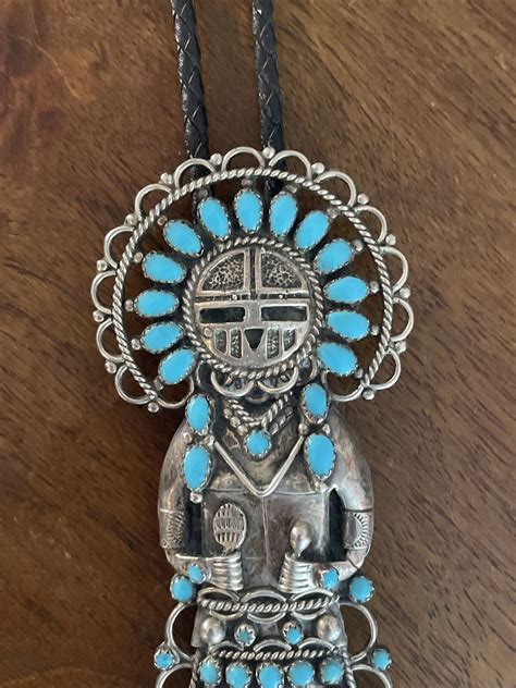 Large Native American Navajo Sterling Silver Turquoise Bolo Tie Lmb