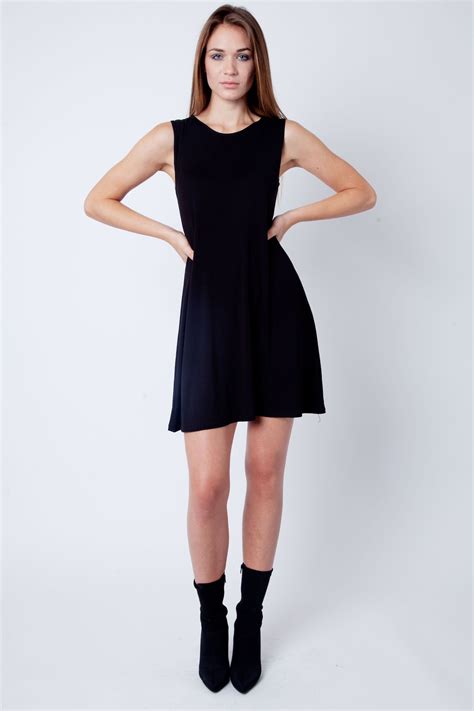 Black Round Neck Sleeveless Skater Dress 1 Sleeveless Skater Dress