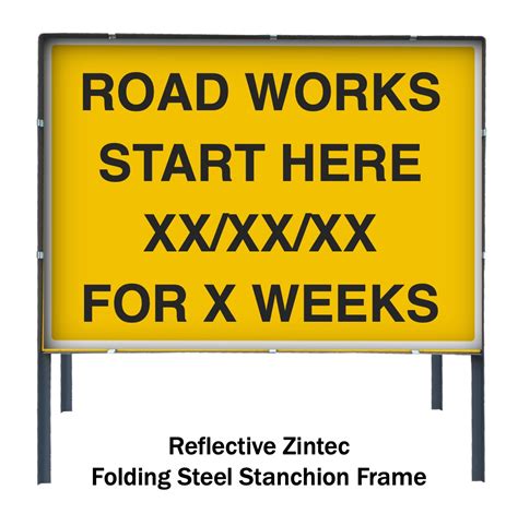 Custom Made Road Works Start Here Sign With Frame 600x450mm
