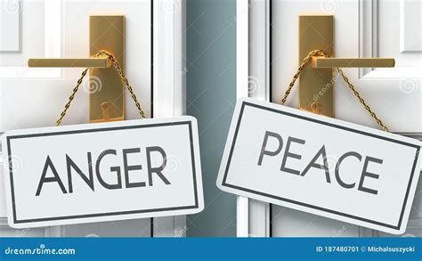 Anger And Peace As A Choice Pictured As Words Anger Peace On Doors