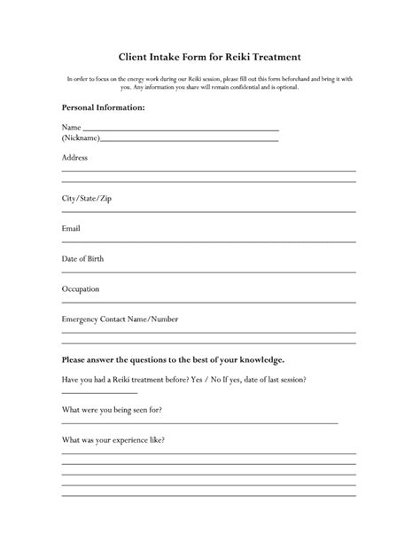 Reiki Client Intake Form Fill Online Printable Fillable Blank