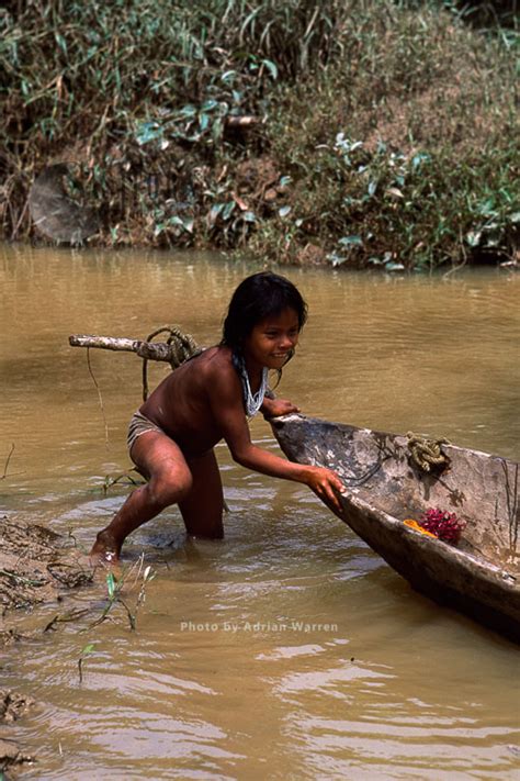 Waorani Indians Girl Mooring Boat Rio Cononaco Ecuador 1993 Sasy Images