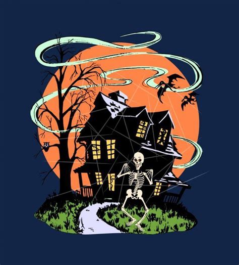 Vintage Halloween Haunted House With Skeleton Png Free Download Files