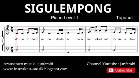 Not Balok Sigulempong Piano Level Lagu Daerah Tapanuli Doremi