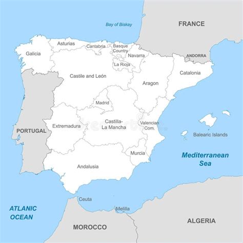 Political Map Of Spain With Borders With Borders Of Regions Stock