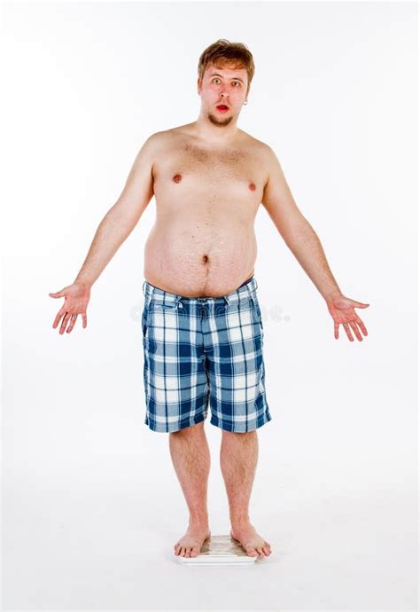 Overweight Fat Man And Scales Stock Image Image Of Background
