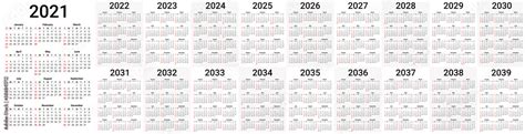 Set Of Calendars For 2021 2022 2023 2024 2025 2026 2027 2028
