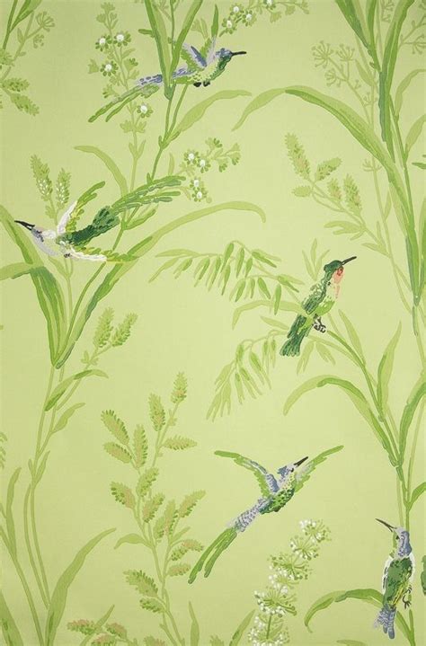 Soft Green Printed Birds And Plants Wallpaper Thibaut Plant
