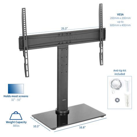 Vivo 32 To 55 Flat Screen Tv Mount Tabletop Desk Stand With Glass