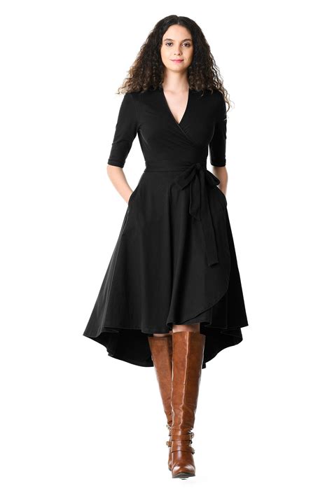 Above Knee Length Dresses Black Dresses Cotton Spandex Dresses Day Dresses Elbow Length