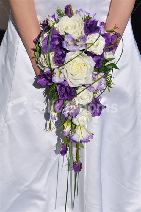 rustic inspired artificial purple lisianthus cascade bridal bouquet w ivory roses rust
