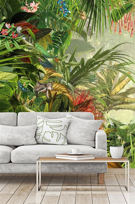 Jungle Photo Wallpaper Removable Tropical Rainforest Plants Etsy